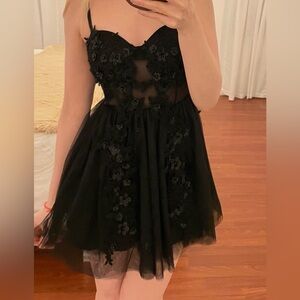 SOLD Black Mini Dress with Lace Embroidery, size XXS